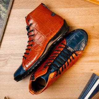 Marco Di Milano Hermond Jeans & Honey Exotic Alligator High-Top Sneakers (MDM1194)-AmbrogioShoes