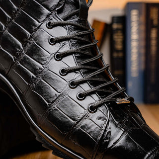 Marco Di Milano Hermond Men's Shoes Black Exotic Alligator High-Top Sneakers (MDM1194)-AmbrogioShoes