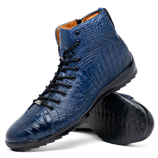 Marco Di Milano Hermond Men's Shoes Navy Exotic Alligator High-Top Sneakers (MDM1194)-AmbrogioShoes