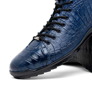 Marco Di Milano Hermond Men's Shoes Navy Exotic Alligator High-Top Sneakers (MDM1194)-AmbrogioShoes