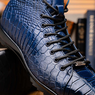Marco Di Milano Hermond Navy Exotic Alligator High-Top Sneakers (MDM1194)-AmbrogioShoes