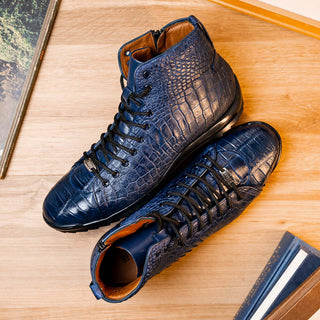Marco Di Milano Hermond Navy Exotic Alligator High-Top Sneakers (MDM1194)-AmbrogioShoes