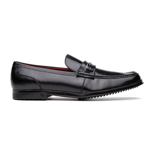 Marco Di Milano Hugo Men's Shoes Black Exotic Lizard / Calf-Skin Leather Horsebit Loafers (MDM1082)-AmbrogioShoes