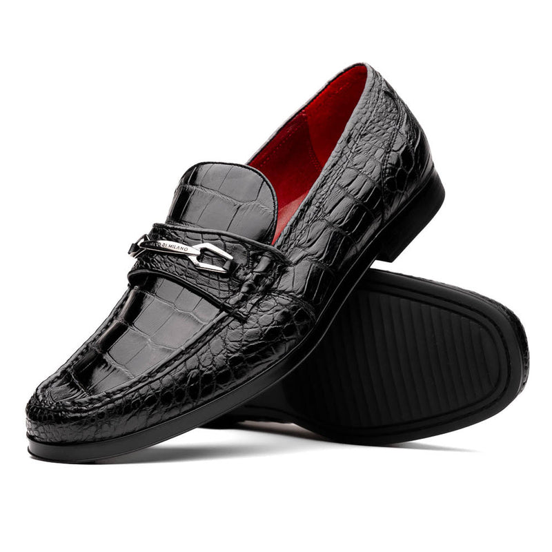Marco Di Milano Hugo Men's Shoes Black Stylish Exotic Alligator HorseBit Loafers (MDM1040)-AmbrogioShoes