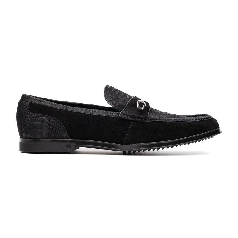 Marco Di Milano Hugo Men's Shoes Black Suede / Ostrich Leg Horsebit Loafers (MDM1066)-AmbrogioShoes