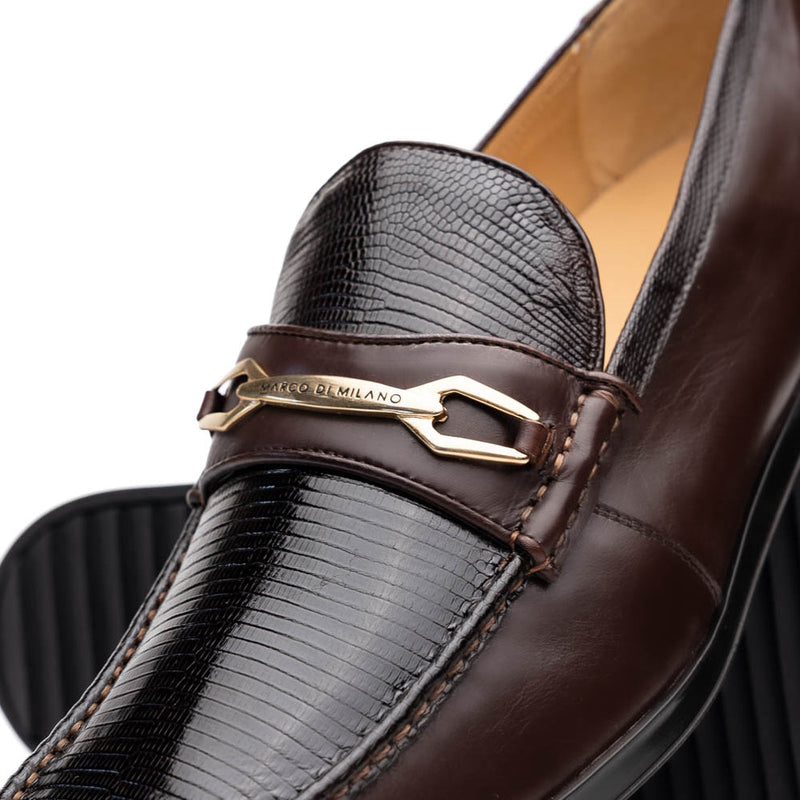 Marco Di Milano Hugo Men's Shoes Brown Exotic Lizard / Calf-Skin Leather Horsebit Loafers (MDM1083)-AmbrogioShoes
