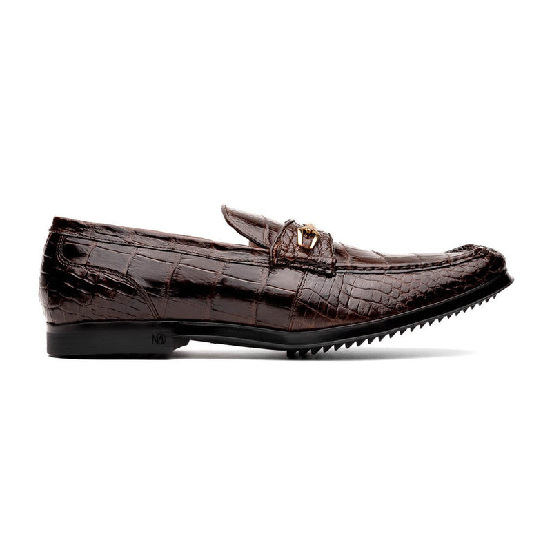 Marco Di Milano Hugo Men's Shoes Brown Stylish Exotic Alligator Horsebit Loafers (MDM1041)-AmbrogioShoes