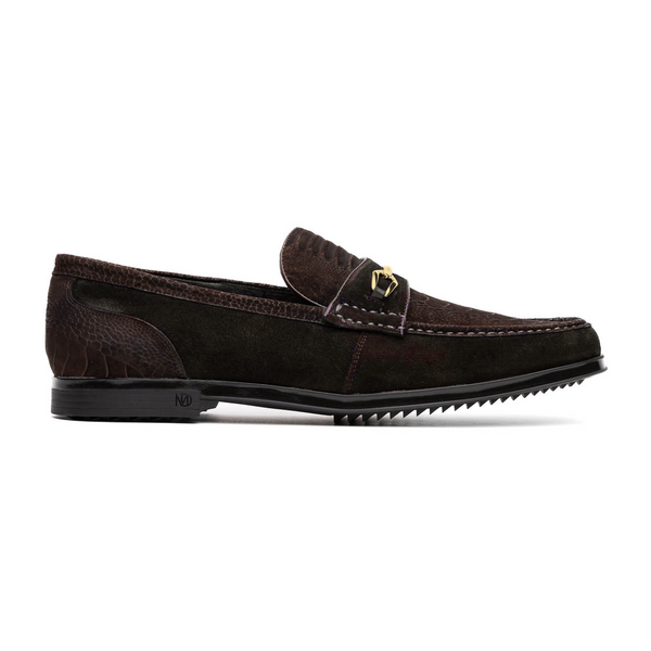 Marco Di Milano Hugo Men's Shoes Brown Suede / Ostrich Leg Horsebit Loafers (MDM1063)-AmbrogioShoes