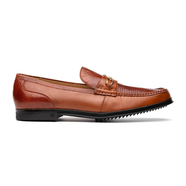 Marco Di Milano Hugo Men's Shoes Cognac Exotic Lizard / Calf-Skin Leather Horsebit Loafers (MDM1084)-AmbrogioShoes
