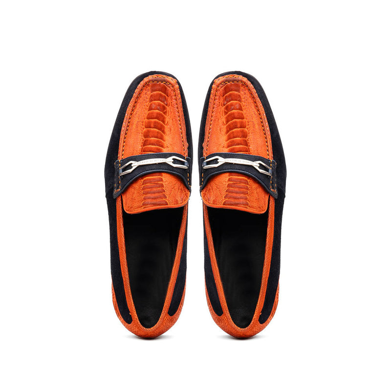 Marco Di Milano Hugo Men's Shoes Orange & Navy Suede / Ostrich Leg Horsebit Loafers (MDM1058)-AmbrogioShoes