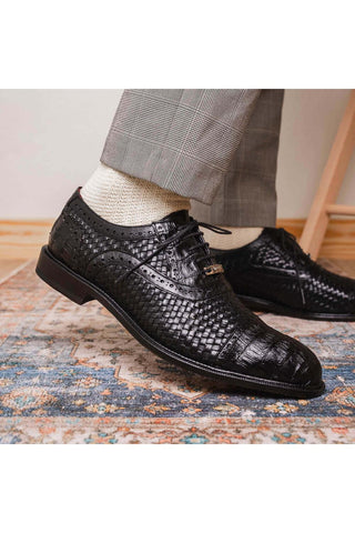 Marco Di Milano John Black Exotic Caiman Crocodile / Woven Leather Oxfords (MDM1178)-AmbrogioShoes