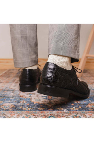 Marco Di Milano John Black Exotic Caiman Crocodile / Woven Leather Oxfords (MDM1178)-AmbrogioShoes