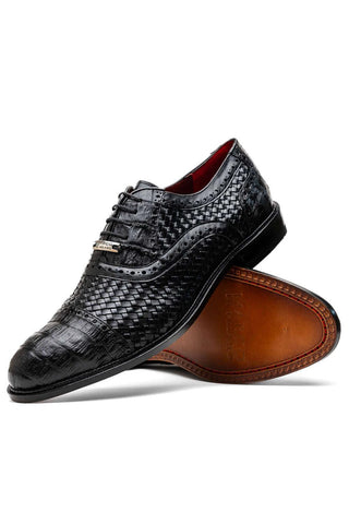 Marco Di Milano John Black Exotic Caiman Crocodile / Woven Leather Oxfords (MDM1178)-AmbrogioShoes