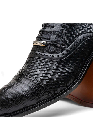 Marco Di Milano John Black Exotic Caiman Crocodile / Woven Leather Oxfords (MDM1178)-AmbrogioShoes