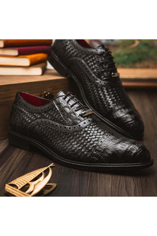 Marco Di Milano John Black Exotic Caiman Crocodile / Woven Leather Oxfords (MDM1178)-AmbrogioShoes