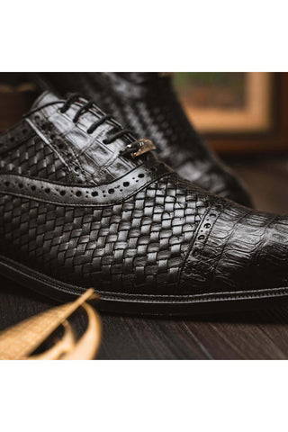 Marco Di Milano John Black Exotic Caiman Crocodile / Woven Leather Oxfords (MDM1178)-AmbrogioShoes