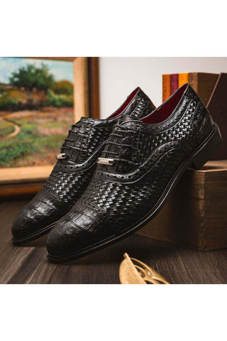 Marco Di Milano John Black Exotic Caiman Crocodile / Woven Leather Oxfords (MDM1178)-AmbrogioShoes