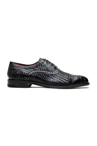 Marco Di Milano John Black Exotic Caiman Crocodile / Woven Leather Oxfords (MDM1178)-AmbrogioShoes