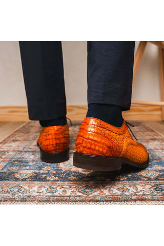 Marco Di Milano John Brandy Exotic Caiman Crocodile / Woven Leather Oxfords (MDM1178)-AmbrogioShoes
