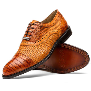 Marco Di Milano John Brandy Exotic Caiman Crocodile / Woven Leather Oxfords (MDM1178)-AmbrogioShoes