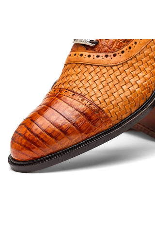 Marco Di Milano John Brandy Exotic Caiman Crocodile / Woven Leather Oxfords (MDM1178)-AmbrogioShoes
