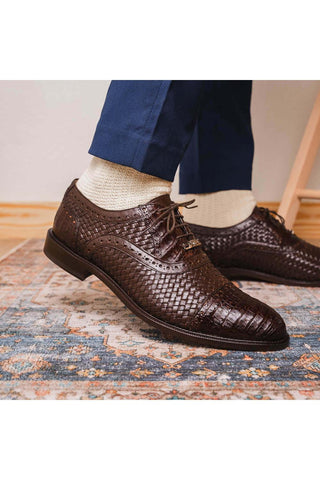 Marco Di Milano John Brown Exotic Caiman Crocodile / Woven Leather Oxfords (MDM1178)-AmbrogioShoes