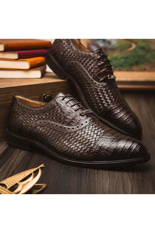 Marco Di Milano John Brown Exotic Caiman Crocodile / Woven Leather Oxfords (MDM1178)-AmbrogioShoes