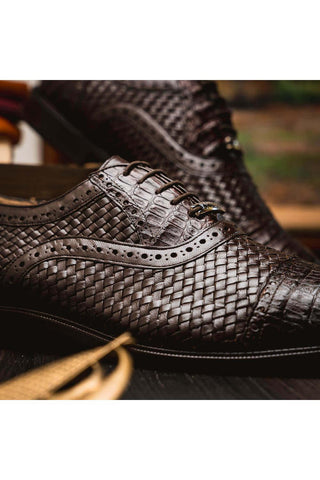 Marco Di Milano John Brown Exotic Caiman Crocodile / Woven Leather Oxfords (MDM1178)-AmbrogioShoes