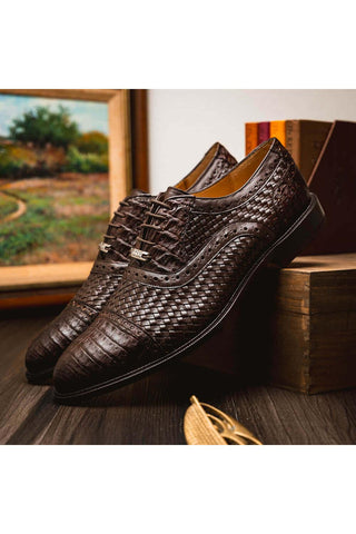 Marco Di Milano John Brown Exotic Caiman Crocodile / Woven Leather Oxfords (MDM1178)-AmbrogioShoes