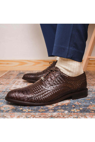 Marco Di Milano John Brown Exotic Caiman Crocodile / Woven Leather Oxfords (MDM1178)-AmbrogioShoes