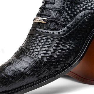 Marco Di Milano John Men's Shoes Black Exotic Caiman Crocodile / Woven Leather Oxfords (MDM1178)-AmbrogioShoes
