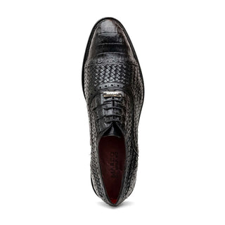 Marco Di Milano John Men's Shoes Black Exotic Caiman Crocodile / Woven Leather Oxfords (MDM1178)-AmbrogioShoes