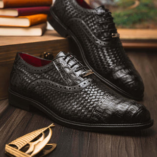 Marco Di Milano John Men's Shoes Black Exotic Caiman Crocodile / Woven Leather Oxfords (MDM1178)-AmbrogioShoes