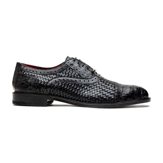 Marco Di Milano John Men's Shoes Black Exotic Caiman Crocodile / Woven Leather Oxfords (MDM1178)-AmbrogioShoes