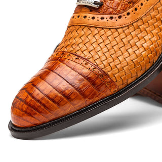 Marco Di Milano John Men's Shoes Brandy Exotic Caiman Crocodile / Woven Leather Oxfords (MDM1178)-AmbrogioShoes