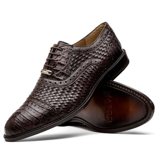 Marco Di Milano John Men's Shoes Brown Exotic Caiman Crocodile / Woven Leather Oxfords (MDM1178)-AmbrogioShoes