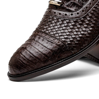 Marco Di Milano John Men's Shoes Brown Exotic Caiman Crocodile / Woven Leather Oxfords (MDM1178)-AmbrogioShoes