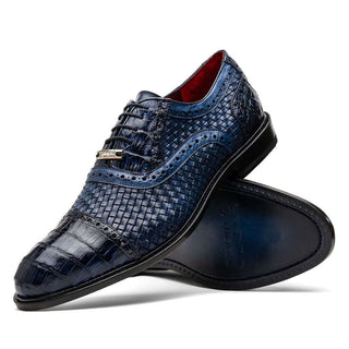 Marco Di Milano John Men's Shoes Navy Exotic Caiman Crocodile / Woven Leather Oxfords (MDM1178)-AmbrogioShoes