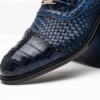 Marco Di Milano John Men's Shoes Navy Exotic Caiman Crocodile / Woven Leather Oxfords (MDM1178)-AmbrogioShoes