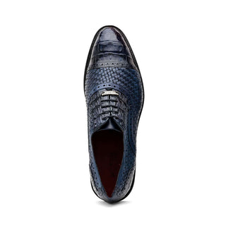 Marco Di Milano John Men's Shoes Navy Exotic Caiman Crocodile / Woven Leather Oxfords (MDM1178)-AmbrogioShoes