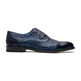 Marco Di Milano John Men's Shoes Navy Exotic Caiman Crocodile / Woven Leather Oxfords (MDM1178)-AmbrogioShoes