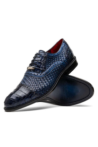 Marco Di Milano John Navy Exotic Caiman Crocodile / Woven Leather Oxfords (MDM1178)-AmbrogioShoes