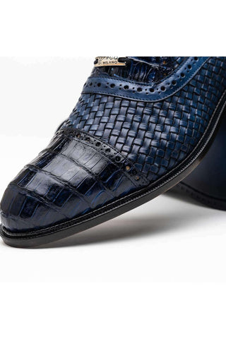 Marco Di Milano John Navy Exotic Caiman Crocodile / Woven Leather Oxfords (MDM1178)-AmbrogioShoes