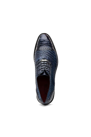 Marco Di Milano John Navy Exotic Caiman Crocodile / Woven Leather Oxfords (MDM1178)-AmbrogioShoes