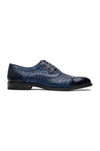 Marco Di Milano John Navy Exotic Caiman Crocodile / Woven Leather Oxfords (MDM1178)-AmbrogioShoes
