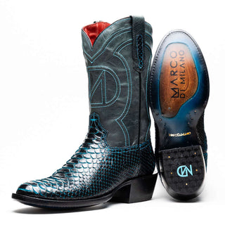 Marco Di Milano Kansas Black & Blue Genuine Python / Calf-Skin Leather Cowboy Boot (MDM1211)-AmbrogioShoes