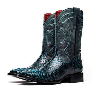 Marco Di Milano Kansas Black & Blue Genuine Python / Calf-Skin Leather Cowboy Boot (MDM1211)-AmbrogioShoes