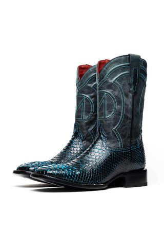 Marco Di Milano Kansas Black & Blue Genuine Python / Calf-Skin Leather Cowboy Boot (MDM1211)-AmbrogioShoes