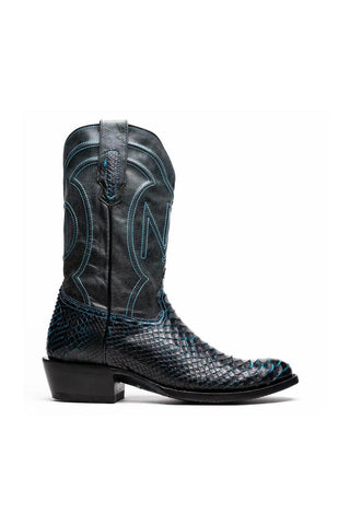 Marco Di Milano Kansas Black & Blue Genuine Python / Calf-Skin Leather Cowboy Boot (MDM1211)-AmbrogioShoes