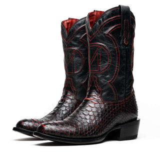 Marco Di Milano Kansas Black Cherry Genuine Python / Calf-Skin Leather Cowboy Boot (MDM1211)-AmbrogioShoes